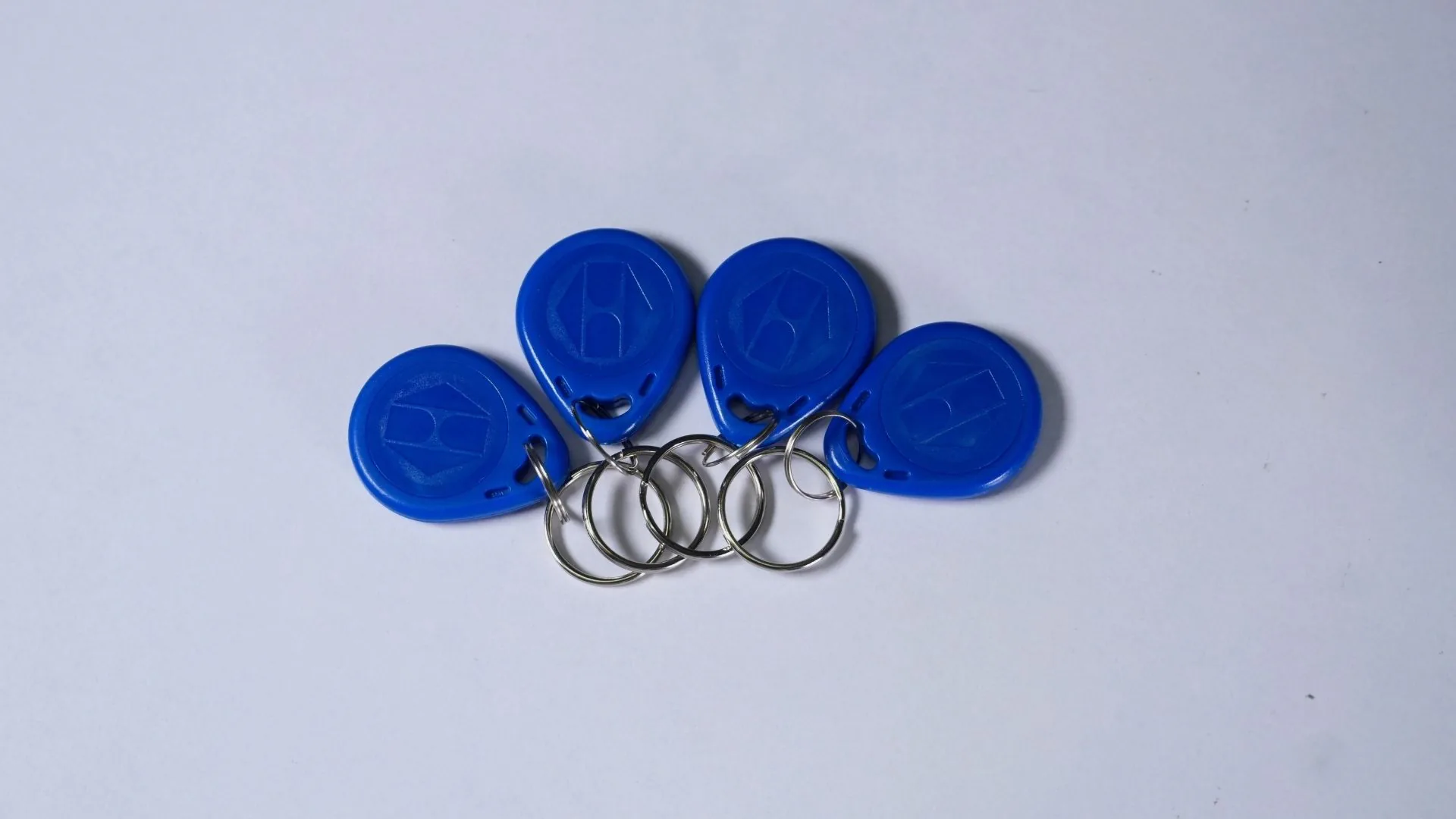 Sistema de control de rondas 7 Cuatro llaveros de identificación azules del sistema de control de rondas.