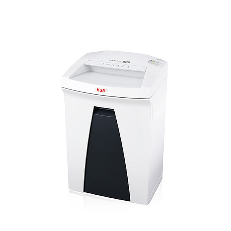 Destructora de documentos HSM SECURIO B22 de frente, de cuerpo entero, con su cabezal de corte y el gabinete cerrado.
